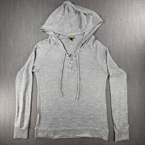 Prince‎ & Fox Hoodie Women Medium Gray Lace Up Marled Knit Pullover Sweater